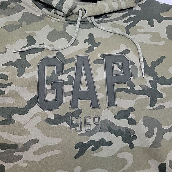 GAP Camouflage Sweatshirt Hoodie Men's Size Large Olive Green,‎ Brown Pullover - Picture 3 of 12
